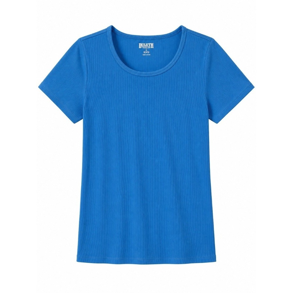 Duluth Trading Co Womens No-Yank Ribbed Tee Blue Short Sleeve Top S